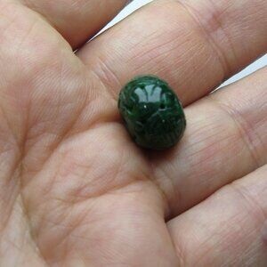 Jade Oval Barrel Carved Bead  Slide Pendant